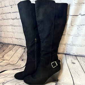 Seychelles‎ Minerva Black Faux Suede Mid Calf Platform Heel Boots Size 8.5 Flaws